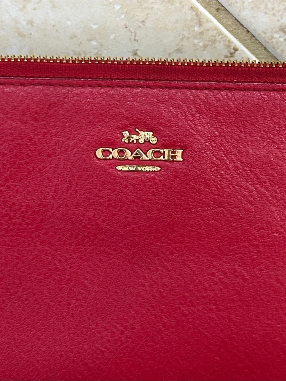 Coach Large Wristlet 25 Refined Pebble Leather- Red